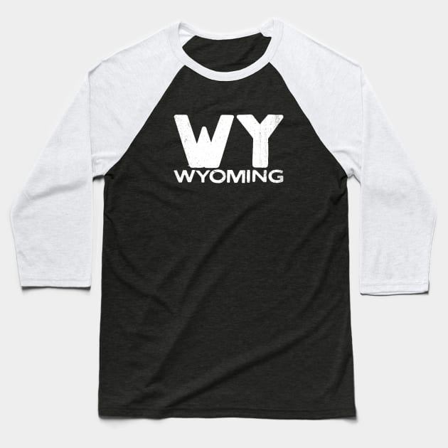 WY Wyoming Vintage State Typography Baseball T-Shirt by Commykaze
